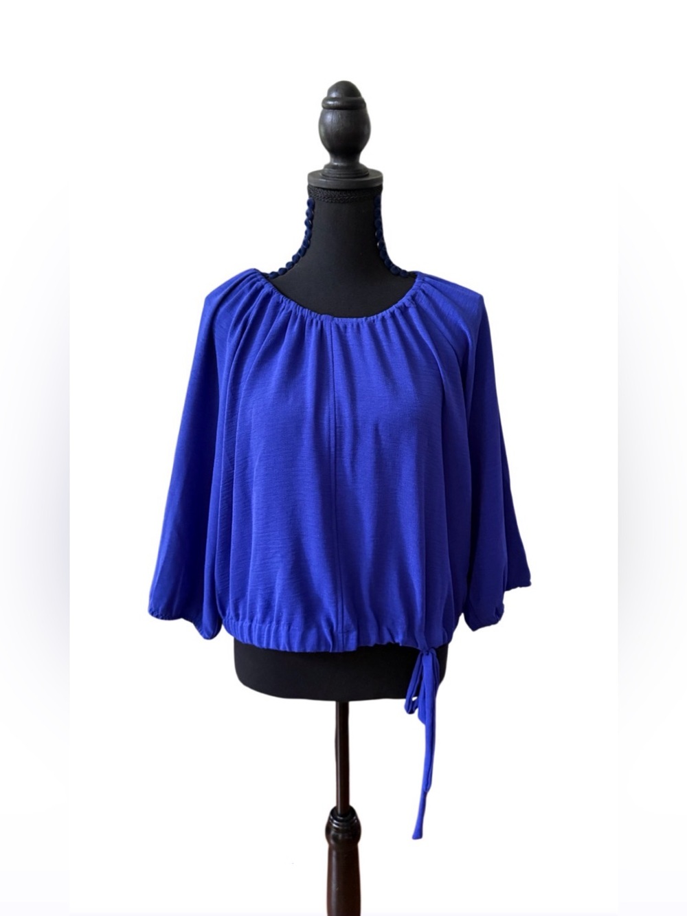 Nine West Royal Blue Peasant Blouse with Tie Hem